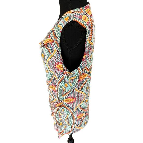 Cable & Gauge colorful drape neckline sleeveless top with ruched sides size XL - Picture 2 of 6